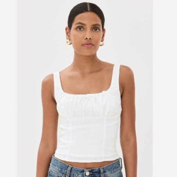 Reformation Tops - Reformation Eloise white linen scoop neck bustier top with bow Size 2